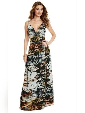 Marciano Sheer Wrap Animal Print Geometric Abstract Vaction Maxi Dress